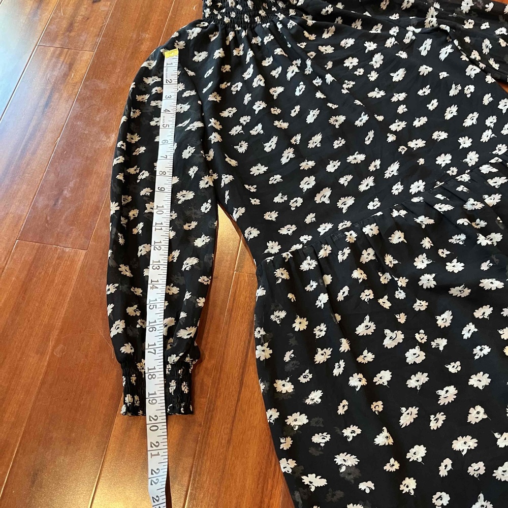 Madewell‎ Black Dress Floral Print Long Sleeve Ruffled Shoulder Detail Womens XS - Picture 7 of 7